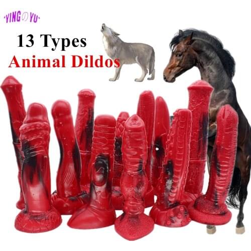 2021 Red Black Colorful Animal Horse Dildo Suction Cup Big Dick Dog Wolf Penis Sex Toys for Women Female Masturbator Adult Games