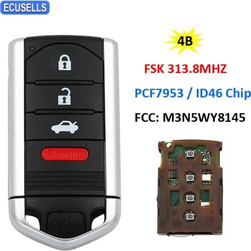 3+1/4 Button Remote Car Key 313.8Mhz PCF7953 / ID46 Chip FCC ID: M3N5WY8145 for Acura ZDX 2010 2011 2012 2013 HON66 Uncut Blade