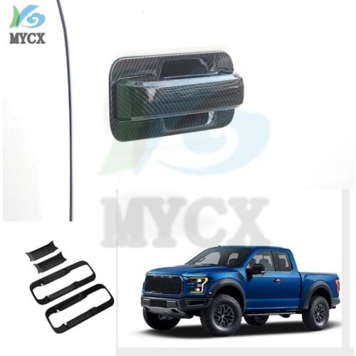 Fit for Ford Raptor F-150 2015-2020 Car Accessories ABS Carbon Color Car Door Cup Bowl Cover Trim 4pcs