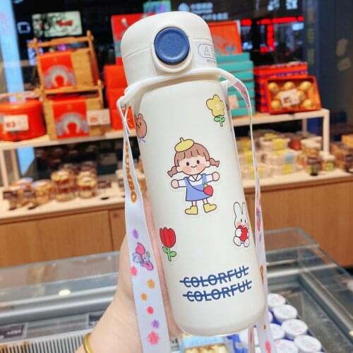 420ML Cartoon Girl Thermos Bottle Stainless Steel Vacuum Flasks Portable Travel Leakproof Water Bottle With straw Thermo Cups