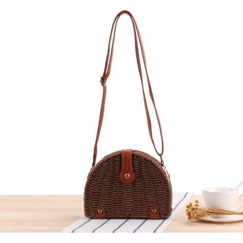 Aaby 2021 Straw Beach Crossbody Bag For Women High Quality Half Round Messenger Bag With Hasp Ladies Bag With PU Long Strap