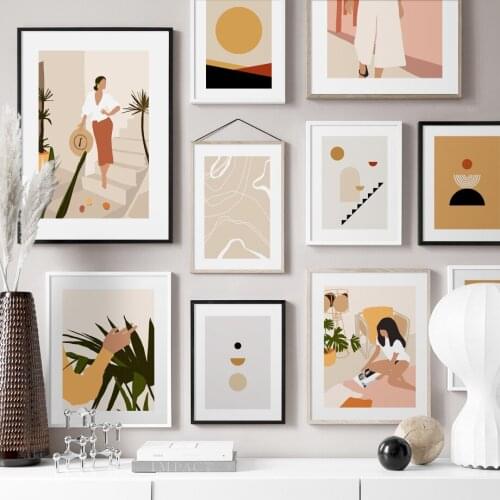 Prints Painting Abstract Lady Beautiful Modular Pictures Leaf Simple Canvas Wall Art Home Decor Modern Bedside Background Poster