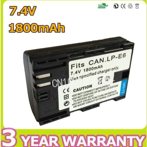 7.4V 1800mAh LP-E6 LP E6 LPE6 Camera Battery For Canon EOS 5D Mark II 5D 5DS R Mark III 6D 60D 60Da 70D 7D