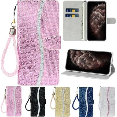 Glitter Glitter New Anti-fall Wallet Case For iPhone 6 6S 7 8 Plus 11 12 Pro Max 12 Mini X XS Max XR SE2020 With Hand Strap Case