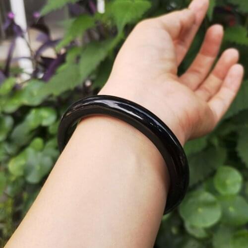Black jade bracelet pure black thickened tire round inside flat agate bracelet natural jade bracelet