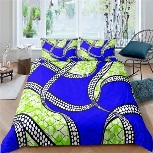 Home Living Luxury Blue Chain Print 2/3Pcs Soft Duvet Cover PillowCase Queen and King Size Kids Bedding Set EU/US/AU Size