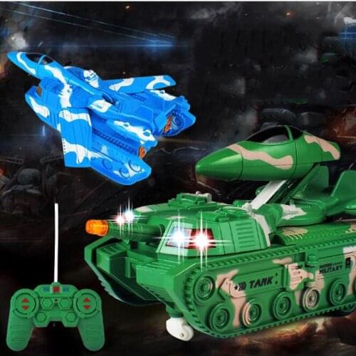 Electric Remote Control Toy Five-Channel Remote Control One-Button Deformation Tank Aircraft With Light Tank Childrens Toys