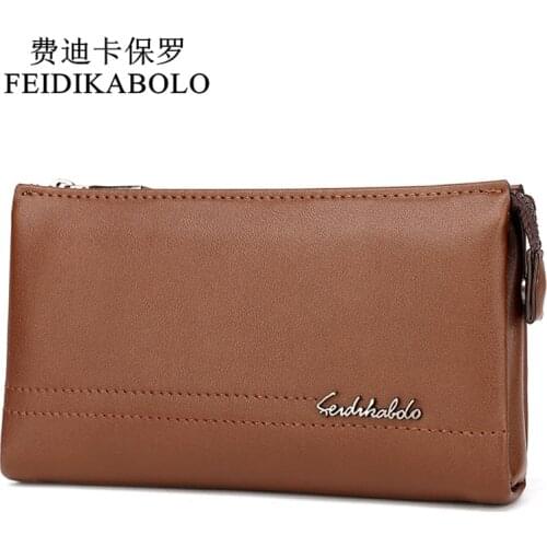 FEIDIKABOLO Top Brand Male Handy Bags Wallet Clutch Mens Wallets Business Carteras Mujer High Quality Leather Men Purse Zipper
