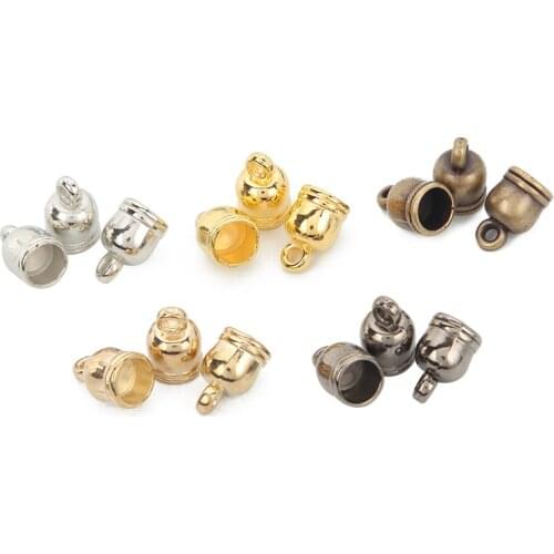 Finding DIY Supplies 50pcs/lot End Tassel Caps Beads Necklace Round Leather Cord Crimps End Caps Fastener For Jewelry Making DIY