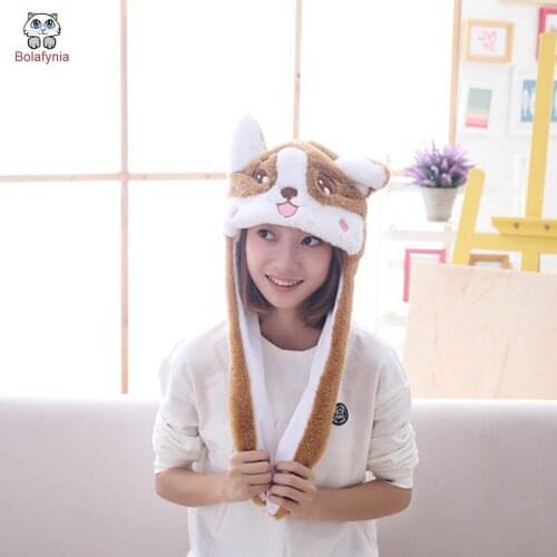 BOLAFYNIA Keji dog headgear with ears moving hat plush toy hat stuffed toy cap