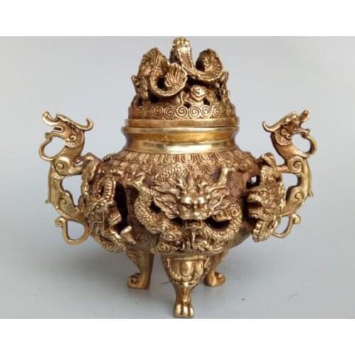 Fine antique copper incense burner antique copper incense burner Qing Qianlong Panlong Kowloon Kowloon censer