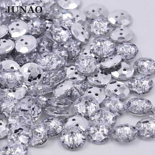 JUNAO 15mm White Clear Rhinestone Buttons Round Sewing Buttons Flatback Acrylic Button Scrapbook Beads For Clothes Coats Crafts