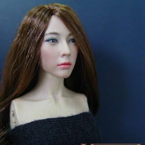 KM037 1/6 Kumik Asian Girl Head Sculpt With Brown Straight Hair Fit 12'' Action Figure Body