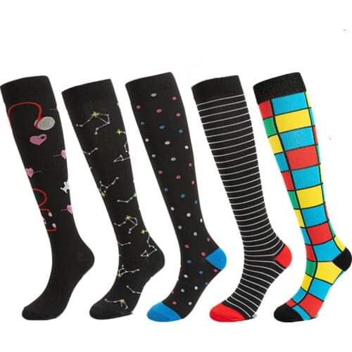 Running Tired Anti Men Women Compression Socks Black Funny Pattern Dot Constellation Cube Stripe Pregnancy Edema Recovery Socks