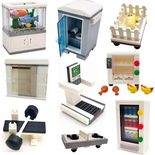 MOC Friends House Building Blocks Figure Accessories Compatible City Furniture Bricks Toilet TV Constructor Toys for Girls Boys