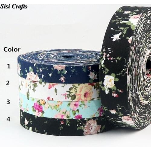 Sisi Crafts Tape 10 25 40mm 1 inch Fabric Floral Ribbon Print Cotton Fabric Bias DIY Hair Bow Tie Collar Handmade Accessory Trim