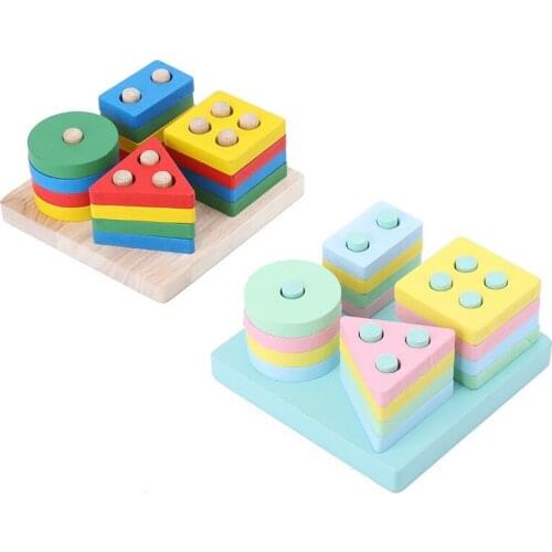 Macaron Montessori Wooden 3D Enlightenment Toys Childhood Learning Baby Colorful Wooden Blocks Educational Toy For Children Gift