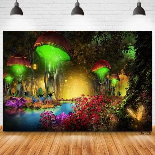 Dreamy Mushroom Flower Backdrop Wonderland Forest Jungle Photography Background For Photo Studio Poster Fairy Princess Photocall