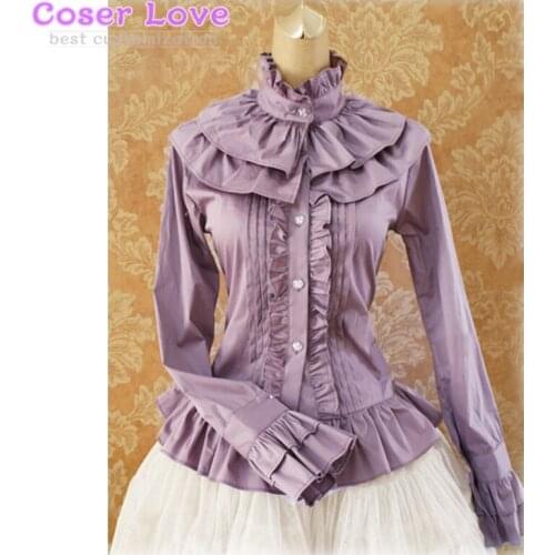 Sweet Cotton Lolita Blouse Long Sleeves Ruffles Stand Collar shirt
