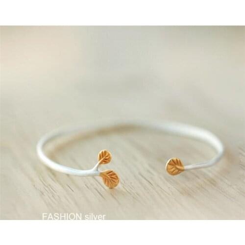 Season Gate 925 Sterling Silver Fashion Branch Gilded Leaf Personal Temperament Adjustable Open Bracelets for Women Girls SB056
