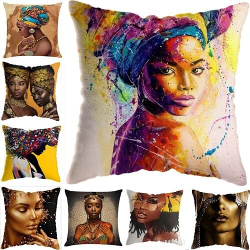 Fashion African Black Woman Girl Luxury Home Decorative Sofa Pillow Case Beauty Decoration Cushion Cover 45X45cm