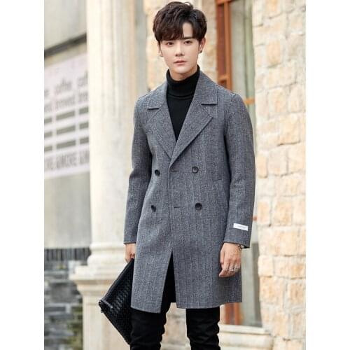 Men Top Quality Wool 2020 Winter New Striped Overcoat Jacket Brand Great Designer Long Coat Woolen Mans trench coat#1958