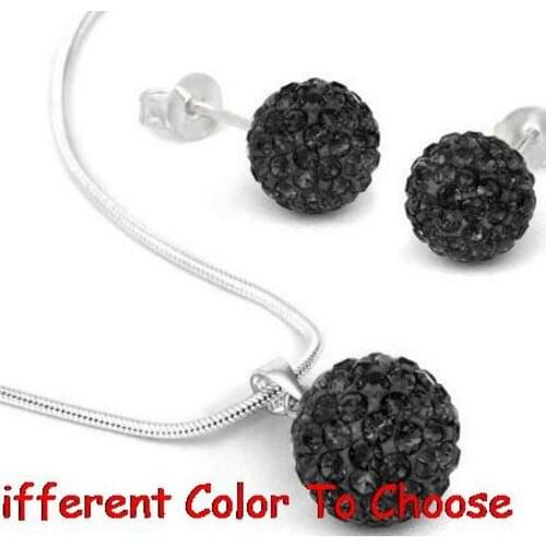 5set/lot 10mm multicolor mixed white disco ball set silver plated drop studs earrings Necklace Chains w5363 crystal