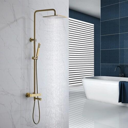 Bath Shower Faucet Set Gold Brass Shower Mixer Tap Hot & Cold Wall Mounted Thermostatic Shower Faucet Set with Handheld Shower