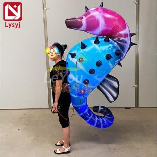 Custom inflatable seahorse with colorful lights walking on the back of the bar tour Marine cartoon balloon simulation props