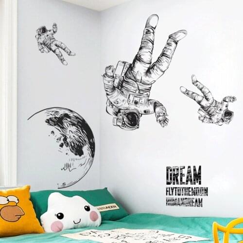 127*120cm Space Astronaut Wall Stickers for Boys Rooms Sketch Style Earth Decorative Vinyls for Walls Kids Room Decoration