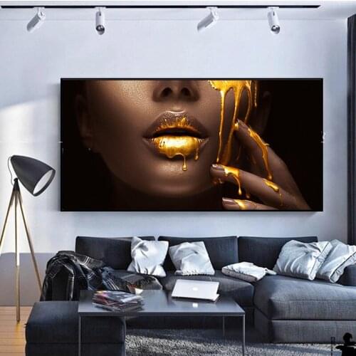 Nordic Art Style Nude Gold Black Skin Sexy African Woman Canvas Painting Poster Scandinavian Wall Art Picture Living Room Decor