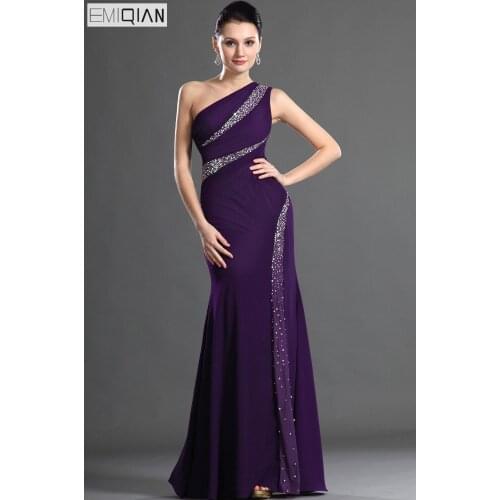 New Design Elegant One Shoulder Sheath Floor-Length Beaded Evening Dress