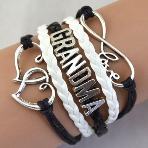 Wholesale Fashion Jewelry Infinity Love Grandma Heart Charms Rope Bracelet For Women Wrap Leather Bracelets bangles