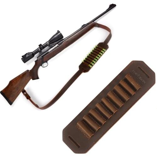 Tourbon Tactical Rifle Sling Gun Belt Bullet Clip Cartridges Ammo Holder Leather Shoulder Shooting Strap Hunting Gun Accessories
