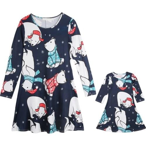 Menoea Mommy Daughter Family Matching Outfits Autumn Polar Bear Cartoon Christmas Pajamas Long Sleeve Women Girls Kids Clothes
