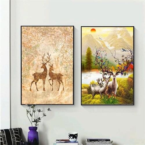 Nordic Elk Animal Poster Living Room Mural Painting Frameless Decorative Painting Picture wall art canvas dream Cartoon Paints