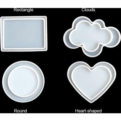 Crystal Epoxy Coaster Cup Mat Casting Silicone Diy Mold Heart-shaped Clouds Square Round for Fruit Tray A66