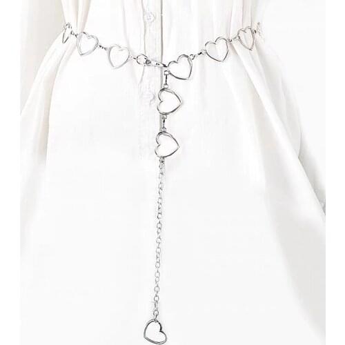 New Womens Belt Fashion Metal Big Heart Chain Belt Chain Gold Narrow Metal Chain Chunky Fringes Belts for Women Hip