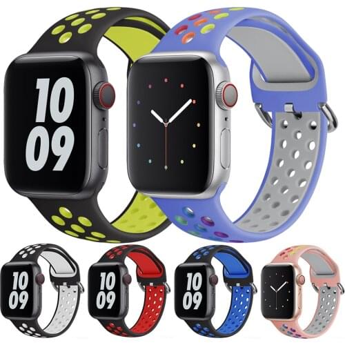 Silicone Strap For Apple Watch band 44mm 40mm 38mm 42mm Breathable wristband Sports belt bracelet for iwatch series 6 SE 5 4 3 2