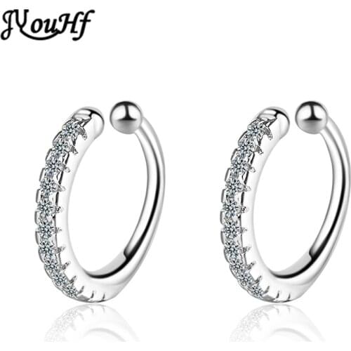JYouHF Simple Fashion White Gold Plated Clip on Earrings Without Piercing Jewelry Single Row Inlay Zircon Ear Cuff Earrings Gift