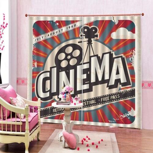 Movie Theater Curtains Old Fashion Entertainment Objects Related to Cinema Film Reel Motion Picture Window Drapes Custom size