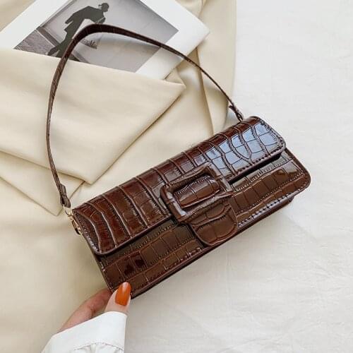 New Flap Shoulder Bag Stone Pattern Fashion Baguette Bags for Women Pu Leather Square Female Designer Handbags for Women 2021