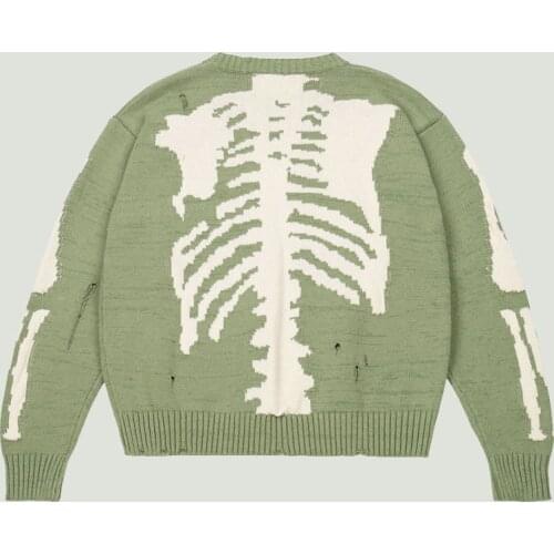 Hip Hop Oversized Jacquard Sweater Mens Skeleton Bone Printing Streetwear Vintage Knitted Pullover Long Sleeve Sweaters Unisex