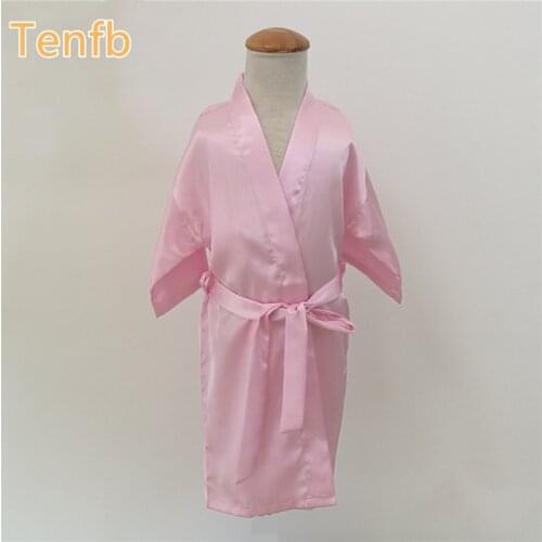 Tenfb Childrens Silk Satin Pure Kimono Wedding Dressing Gown Girl Kids Robes Bridal Lingerie Sleepwear