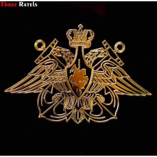 Three Ratels MT-029# 54*80mm Navy of the Russian Federation russia two-headed eagle metal golden nickel car sticker