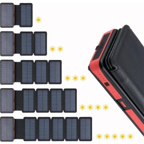 Foldable Solar Power Bank 20000mAh Waterproof Powerbank with LED Flashlight Dual USB Solar Panel Charger for Xiaomi iPhone 12 11