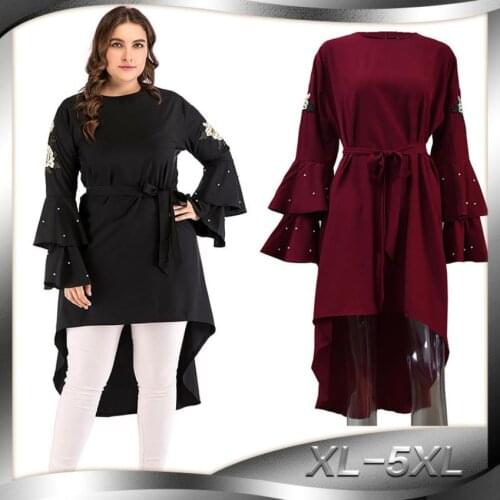 Plus size Adult embroidery muslimah Abayas irregular Trailing Islamic Clothing Female Long-sleeved Arab Shirt Wq1194 dropship