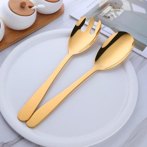 1/2PCS Rose Gold Kitchen Stainless Steel Spoon Set Large long Salad Serving Spoon Fork Serving Cutlery Utensils Public Tableware
