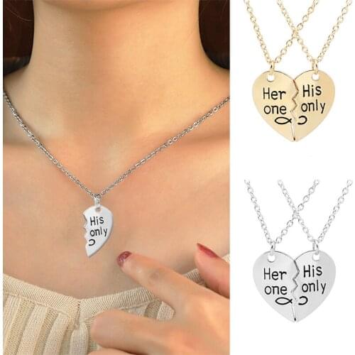 1 Pair Couple Necklace For Women And Men Silvery And Golden Heart Pendant Paired Necklace Valentines Day Gift