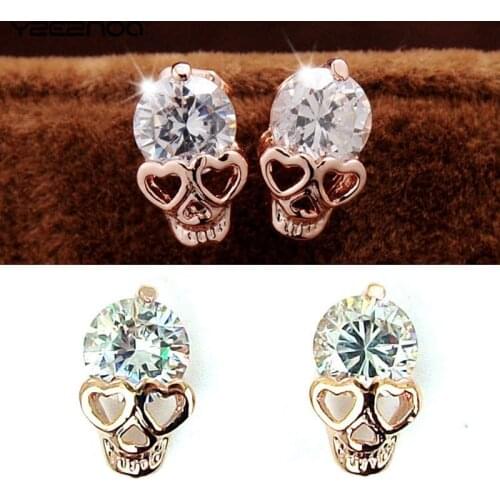 1 Pair Gold-color Pierced Skull Stud Earrings Wholesale Jewery Charm Vintage Stud Earrings Jewelry Gift Women